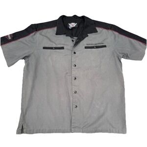 Harley Davidson Mens Button Up Short Sleeve Work Mechanic Shirt Size XL Gray Blk